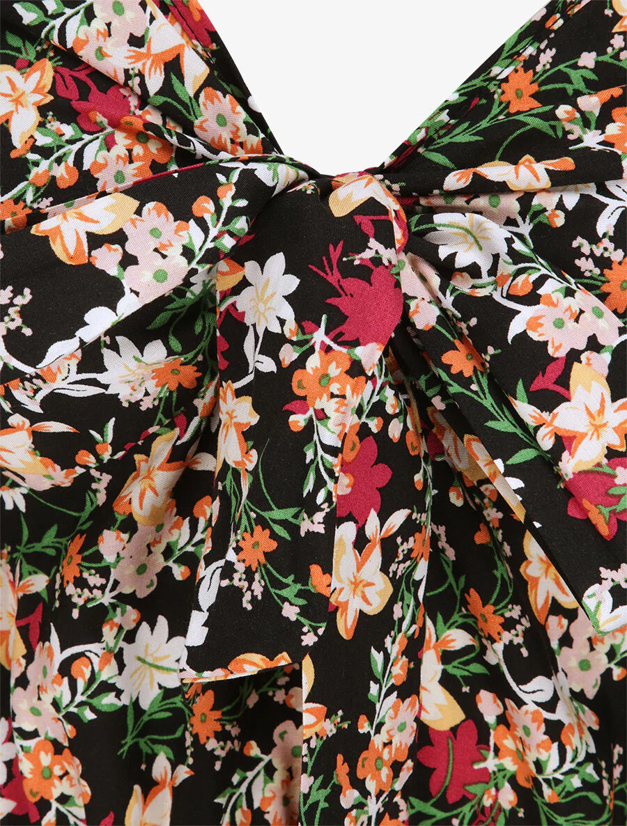 Lange bloemenprint Empire-snit jurk - Zwart - Image 4