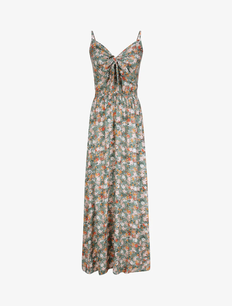 Lange bloemenprint Empire-snit jurk - kaki