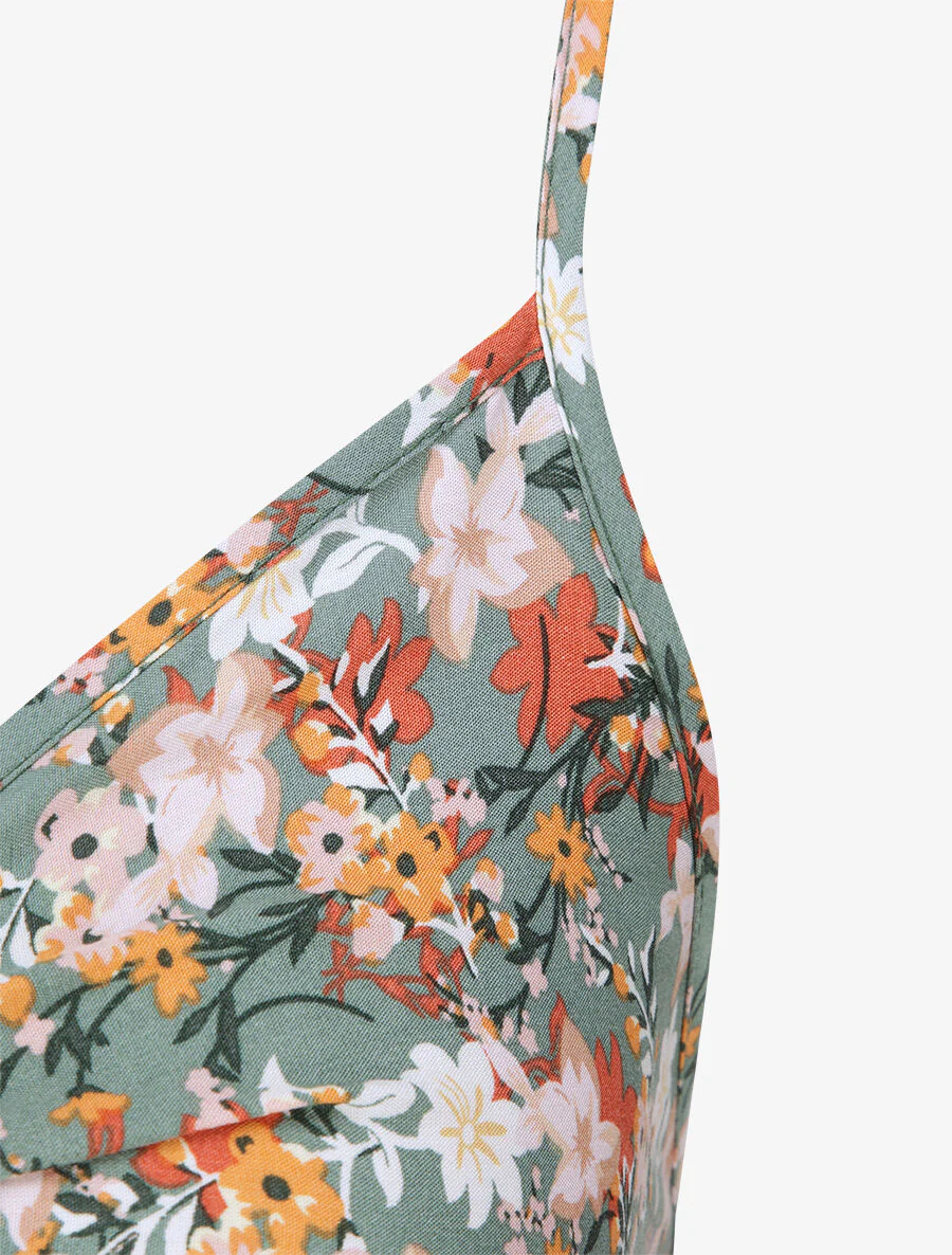 Lange bloemenprint Empire-snit jurk - kaki - Image 3