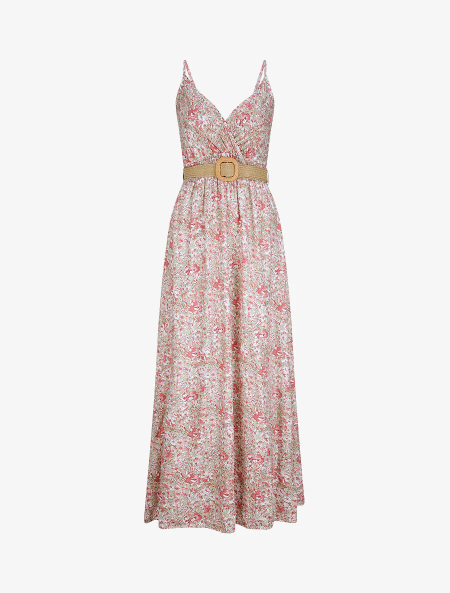 Lange bloemenprint jurk - Roze/zwart amandel