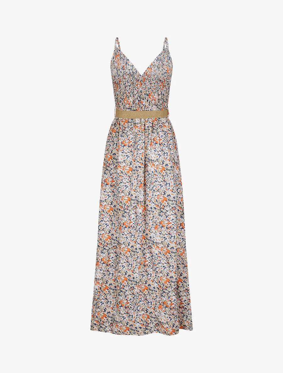 Lange bloemenprint jurk - Beige/marine - Image 2
