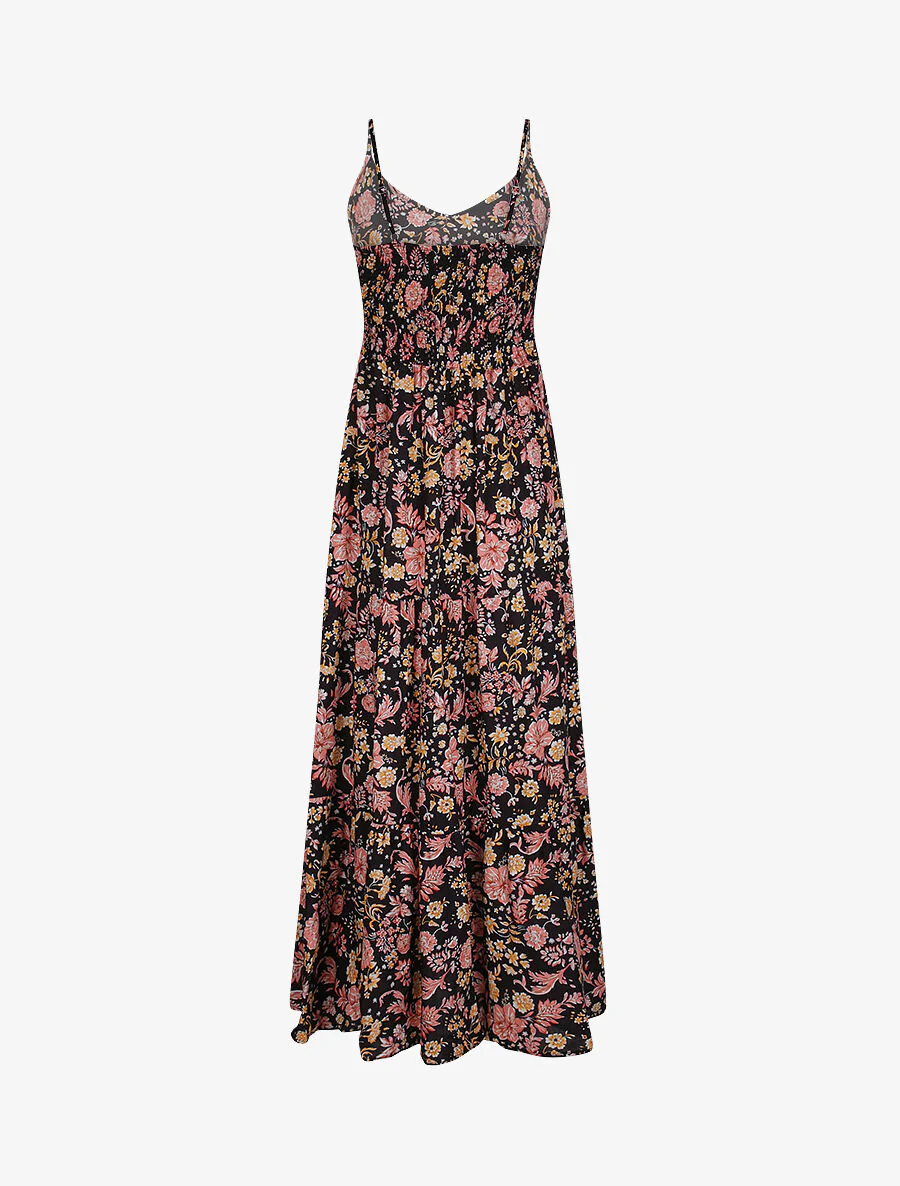 Lange bloemenprint jurk - Zwart - Image 2