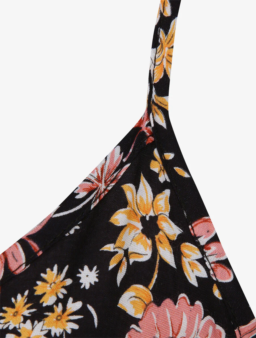 Lange bloemenprint jurk - Zwart - Image 3