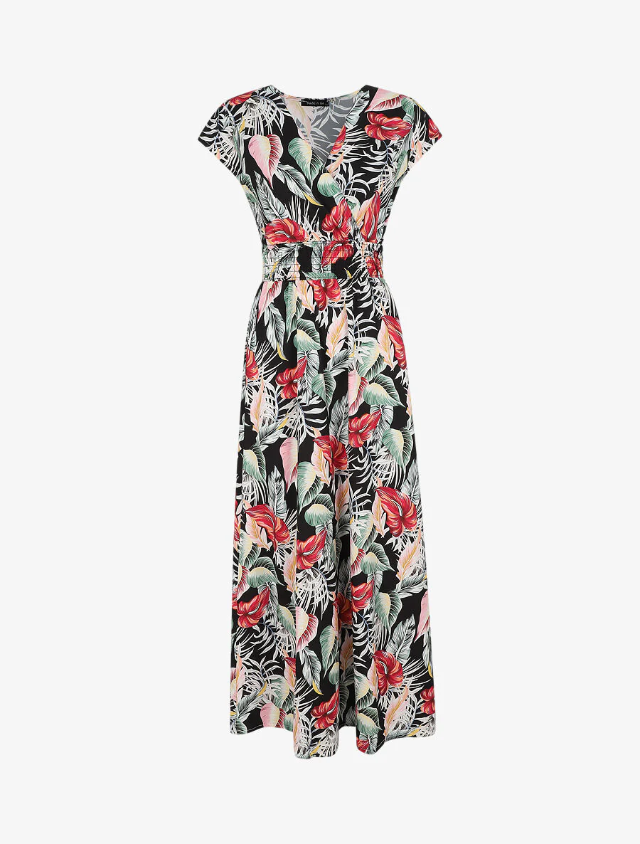 Lange bloemenprint jurk - Zwart