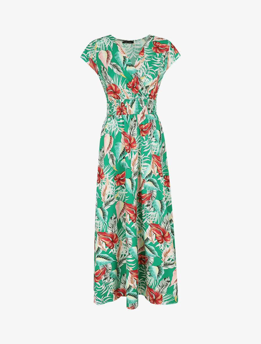 Lange bloemenprint jurk - Groen