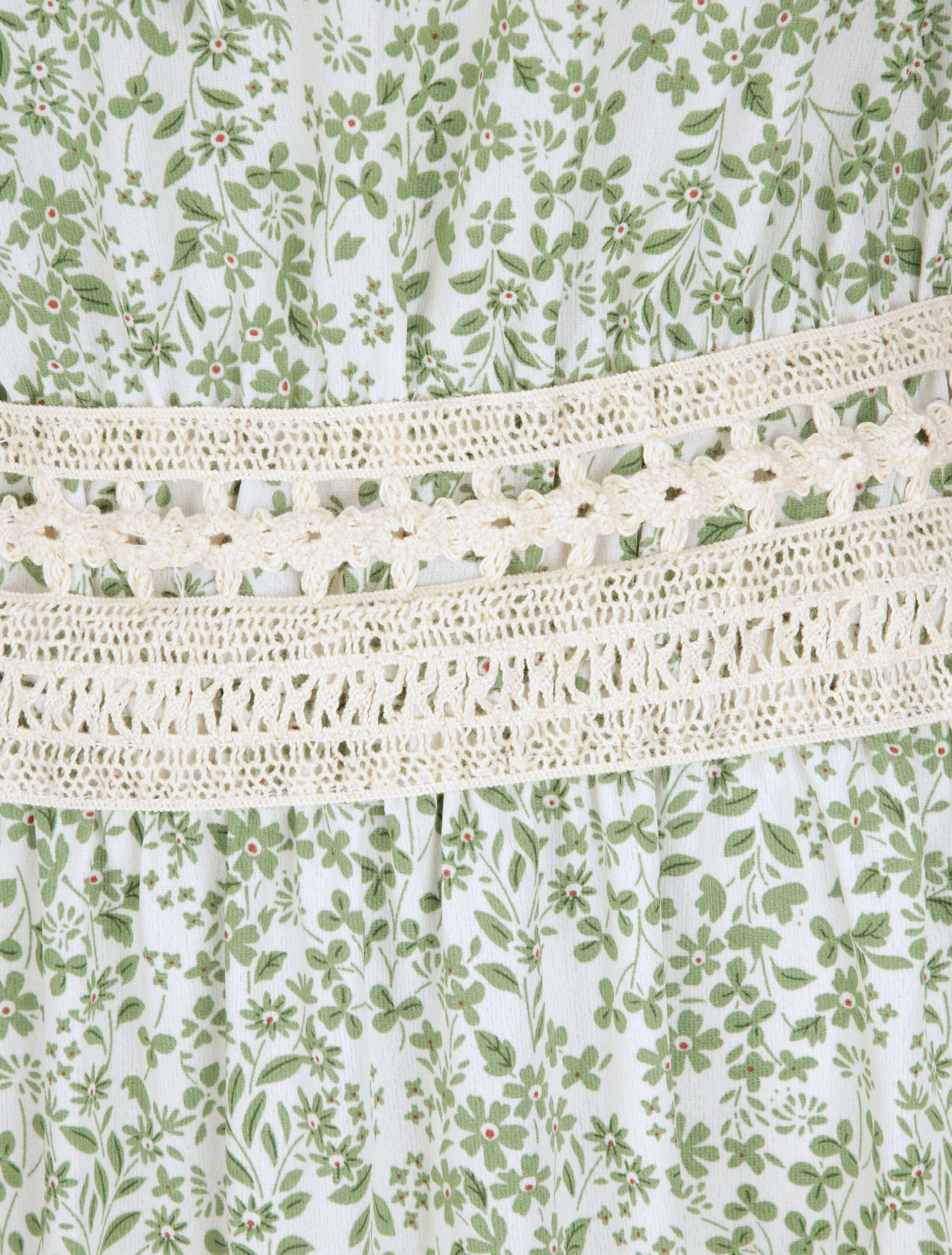 Lange bloemenprint jurk met borduurwerk op de taille - Zeegroen - Image 3