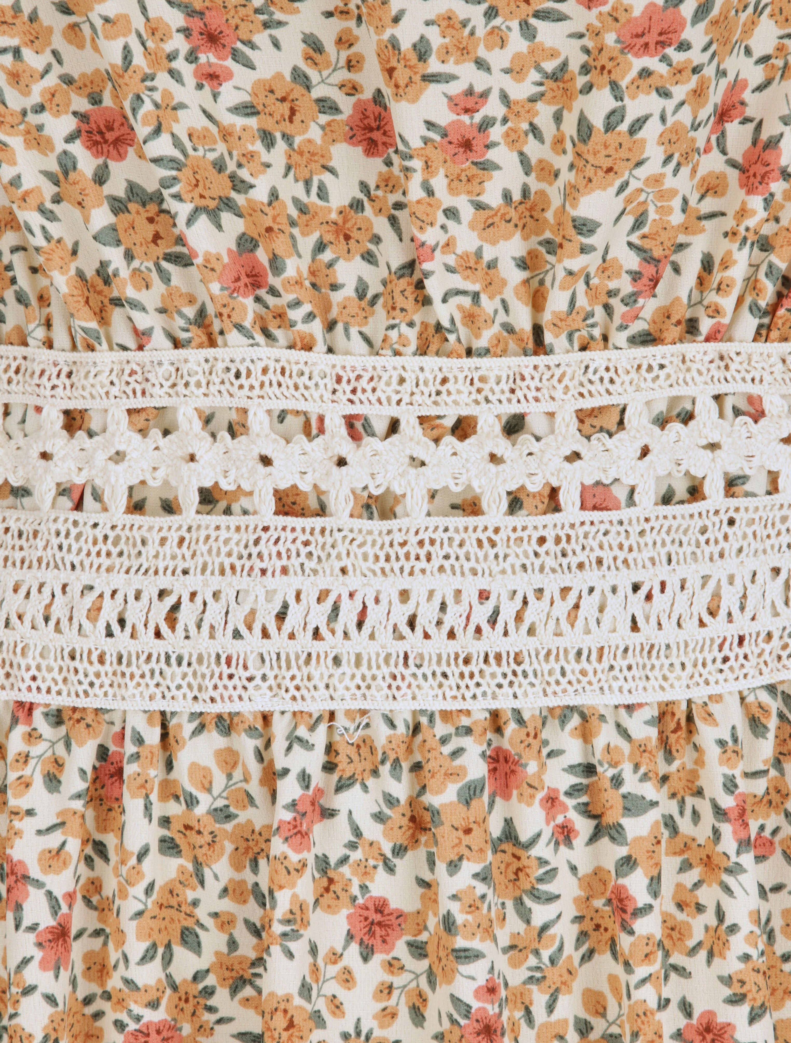 Lange bloemenprint jurk met borduurwerk op de taille - oranje - Image 3