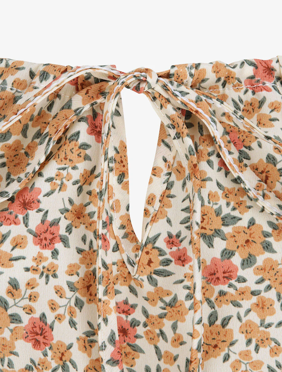 Lange bloemenprint jurk met borduurwerk op de taille - oranje - Image 4