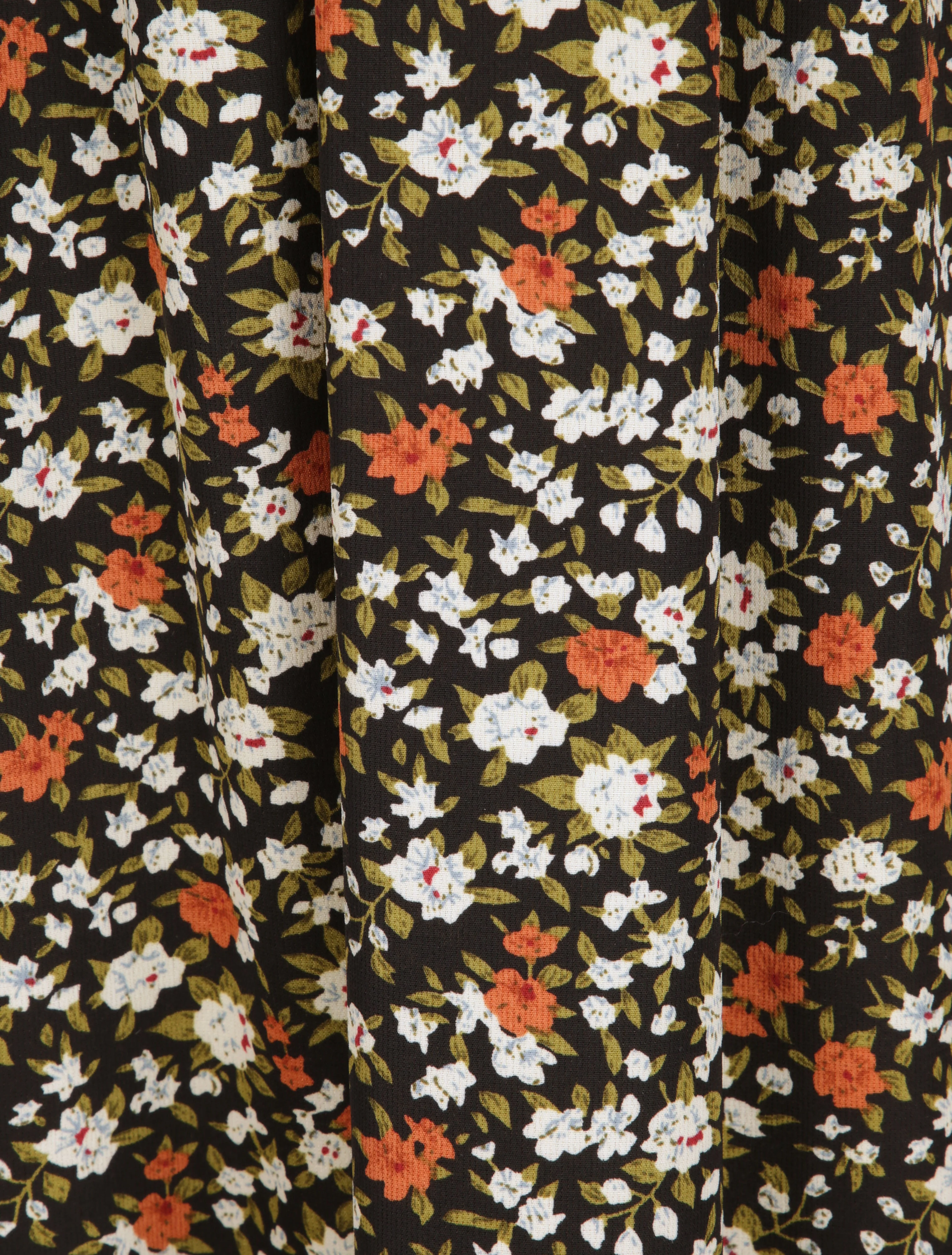 Lange bloemenprint jurk met borduurwerk op de taille - Zwart - Image 4