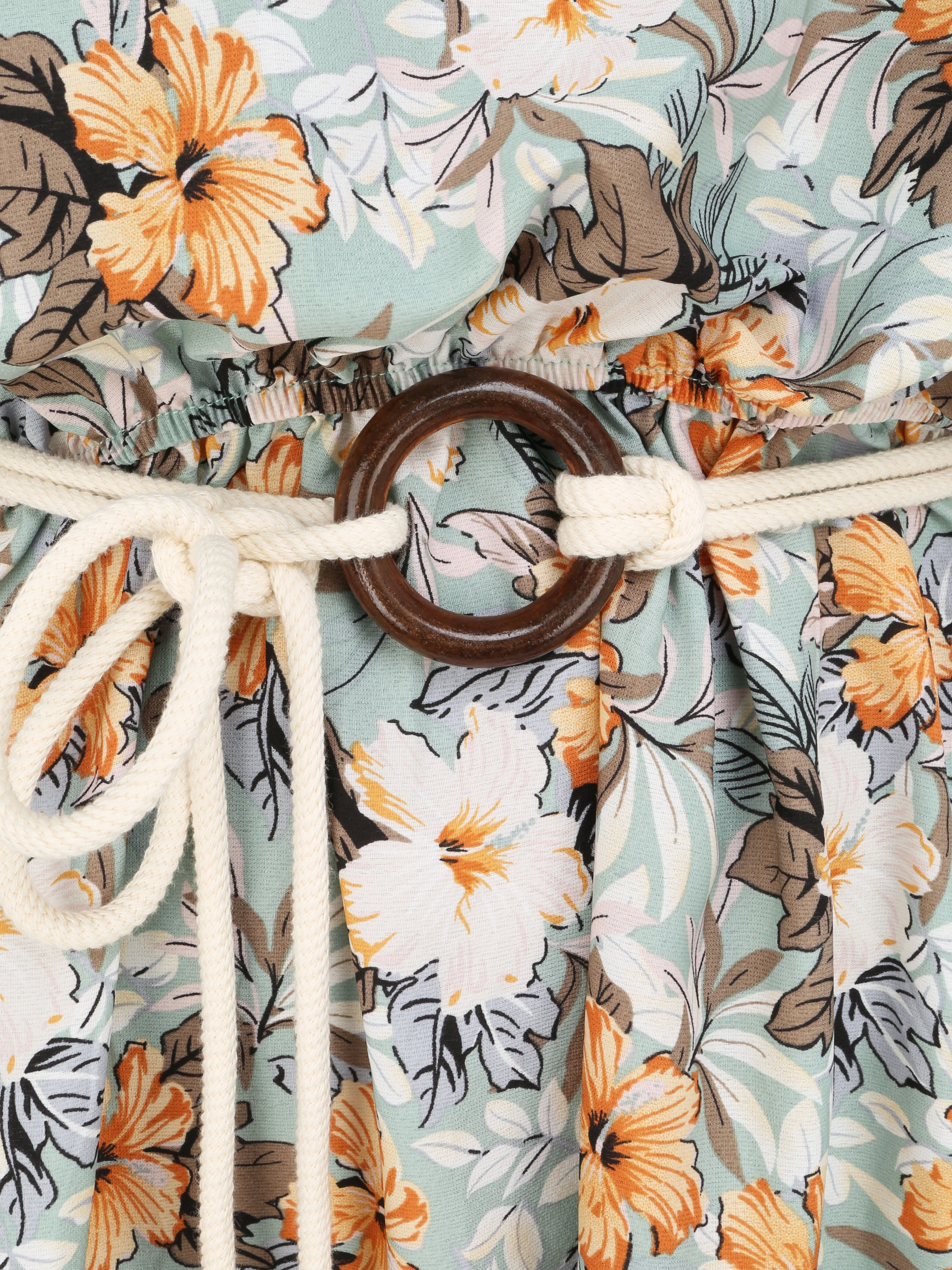 Lange bloemenprint jurk met koord schouderbandjes - Mintgroen - Image 3