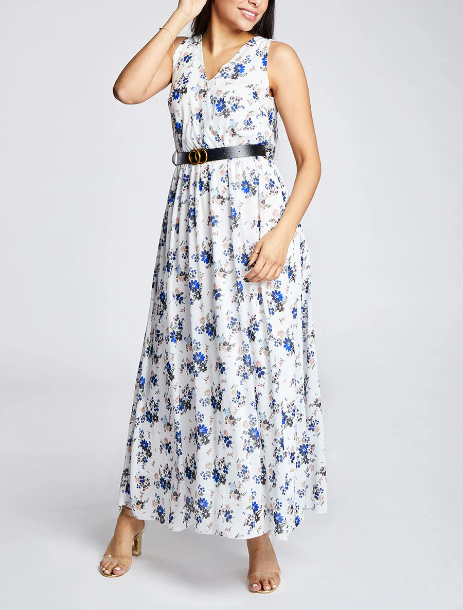 Lange bloemenprint lente jurk - Wit - Image 4