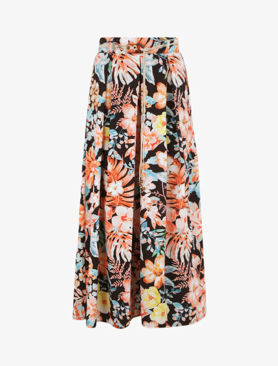Lange bloemenprint rok - Zwart
