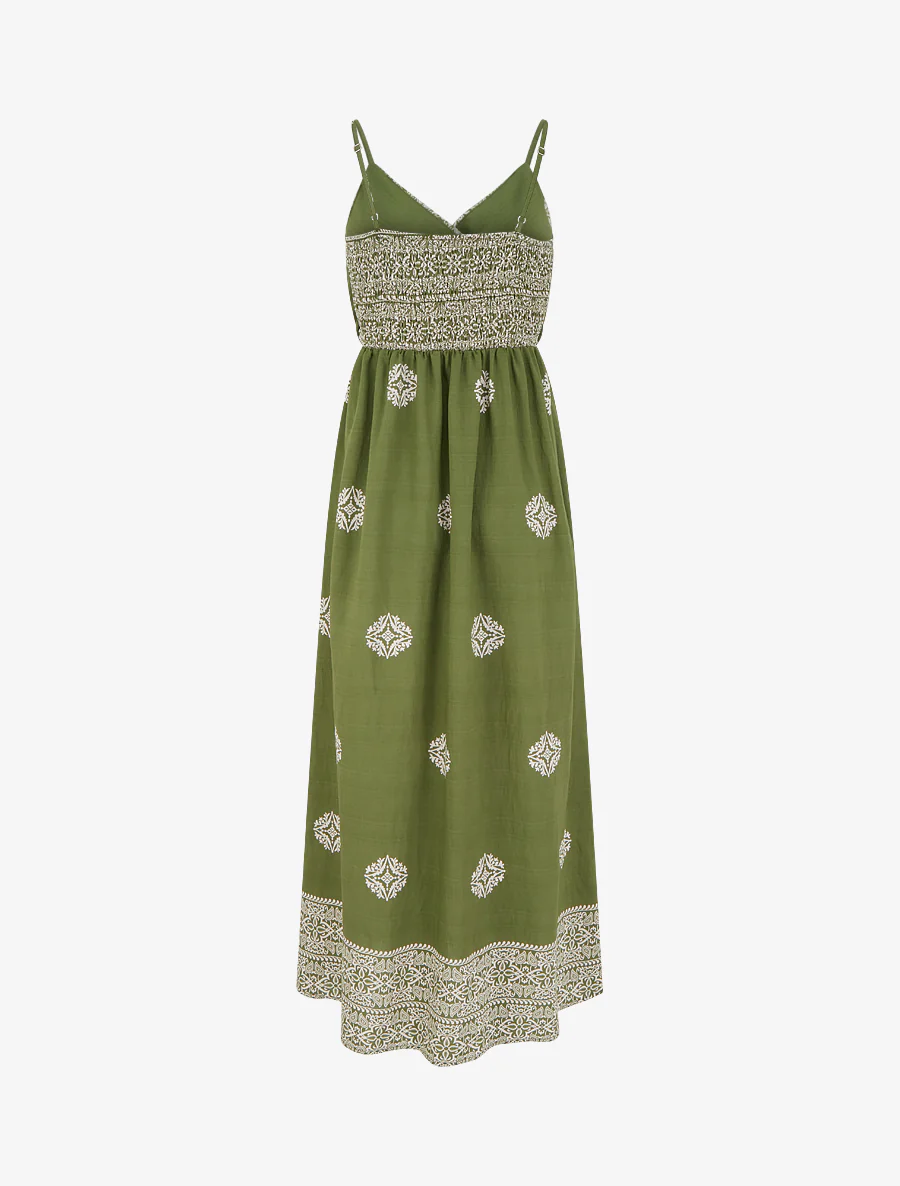 Lange bohemien jurk met arabesk print. - Kaki - Image 2