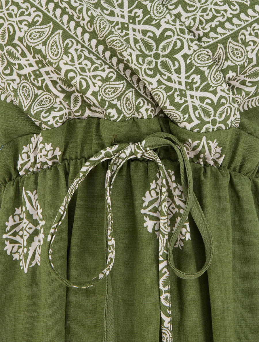Lange bohemien jurk met arabesk print. - Kaki - Image 3