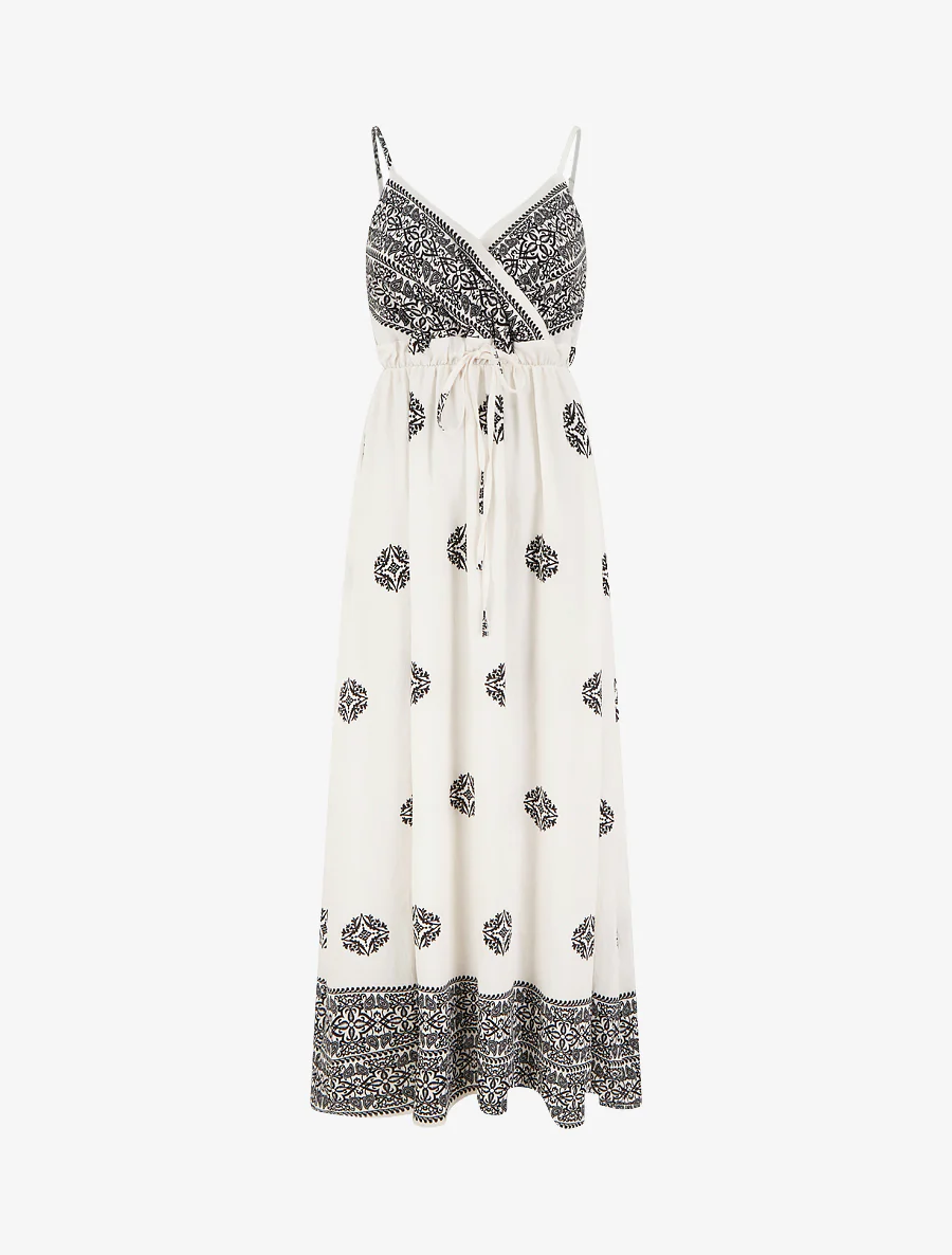 Lange bohemien jurk met arabesk print. - Ecru