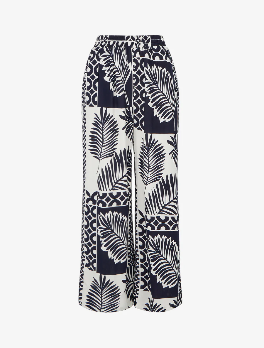 Lange broek met palmbladerenprint - Marine