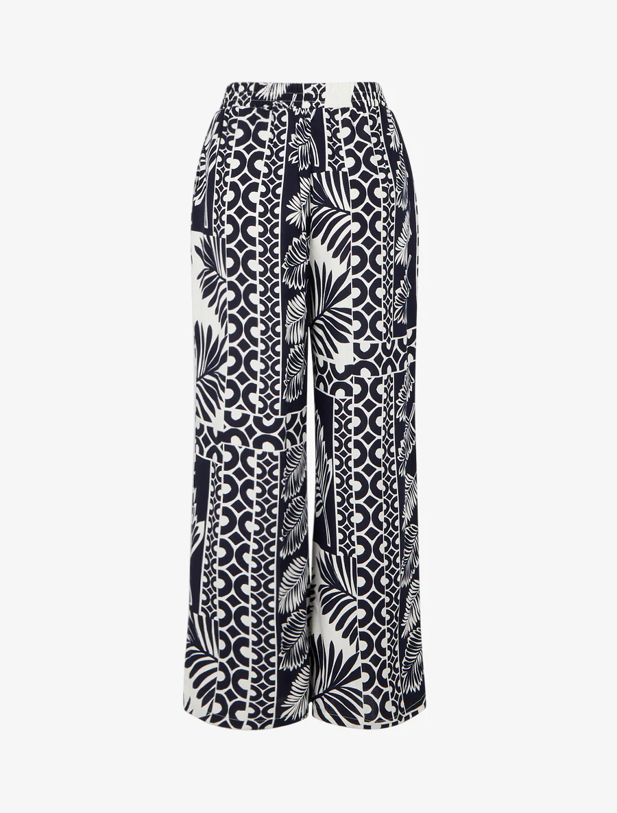 Lange broek met palmbladerenprint - Marine - Image 2