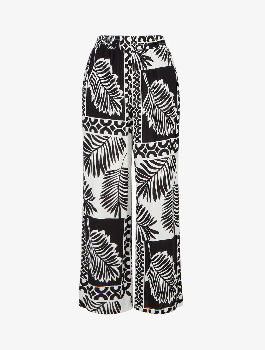 Lange broek met palmbladerenprint - Zwart