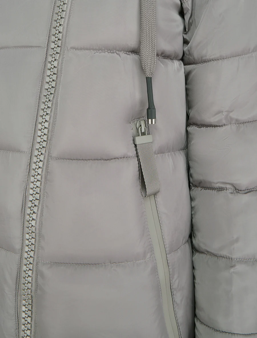 Lange donsjas met capuchon en schuine ritssluiting - Grijs - Image 3