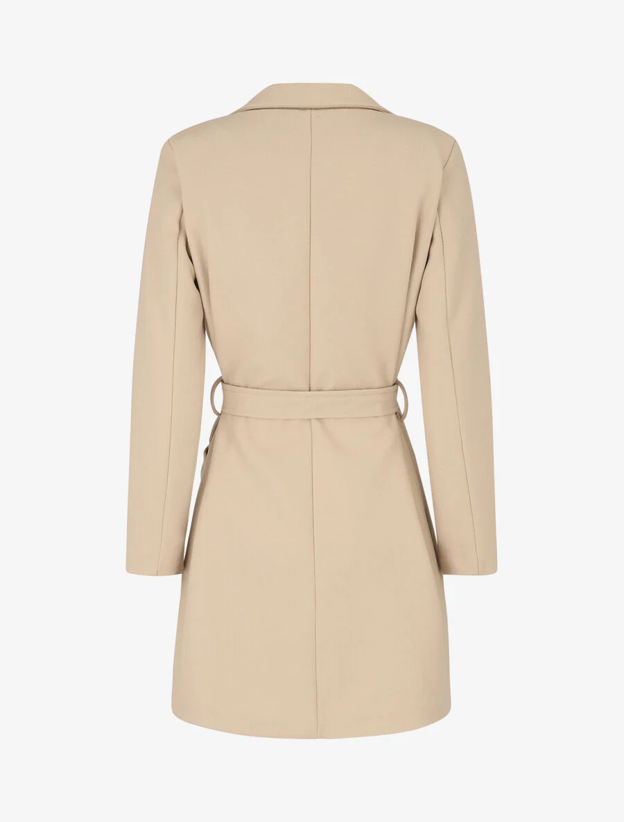 Lange double-breasted jas met ceintuur - Beige - Image 2