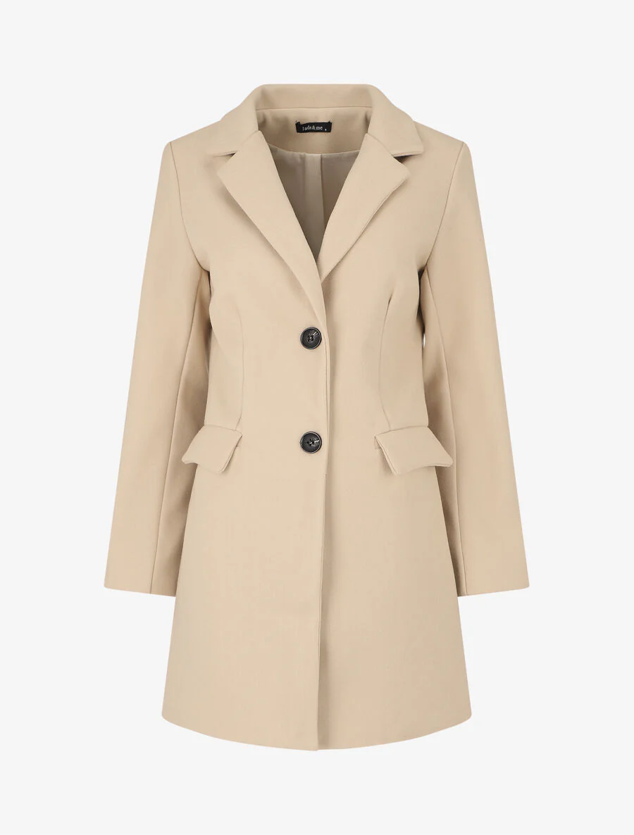 Lange double-breasted jas met knopen - Beige