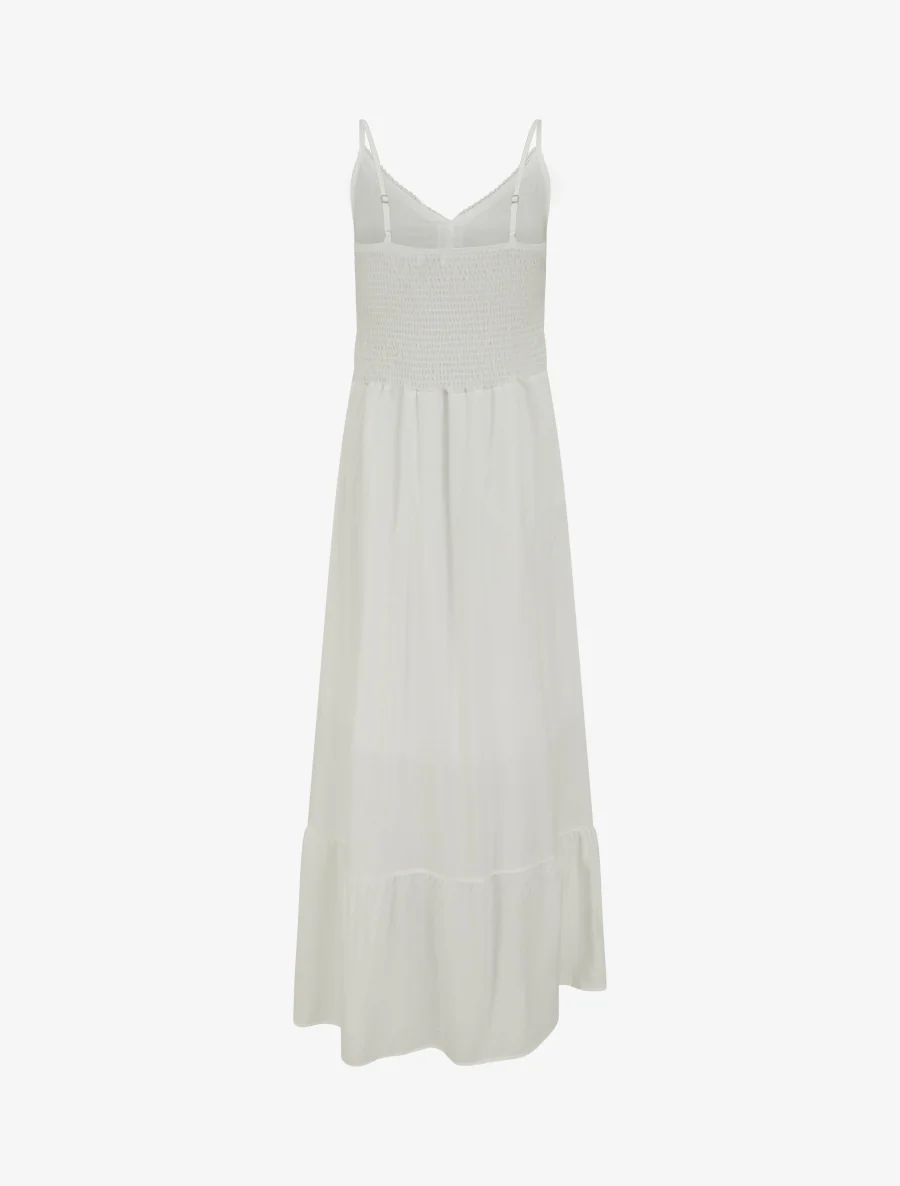 Lange effen jurk met kanten taille - Wit - Image 2