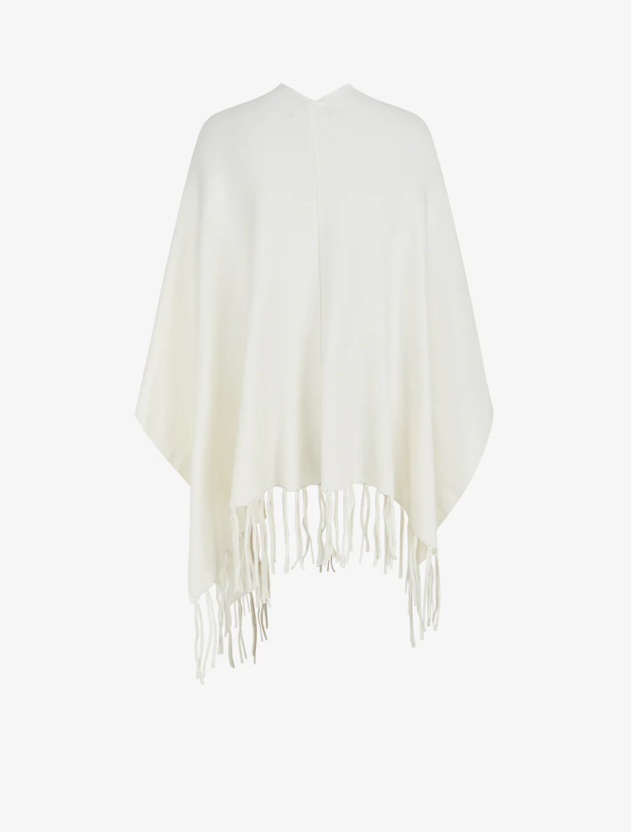 Lange effen poncho met franjes - Ecru - Image 2