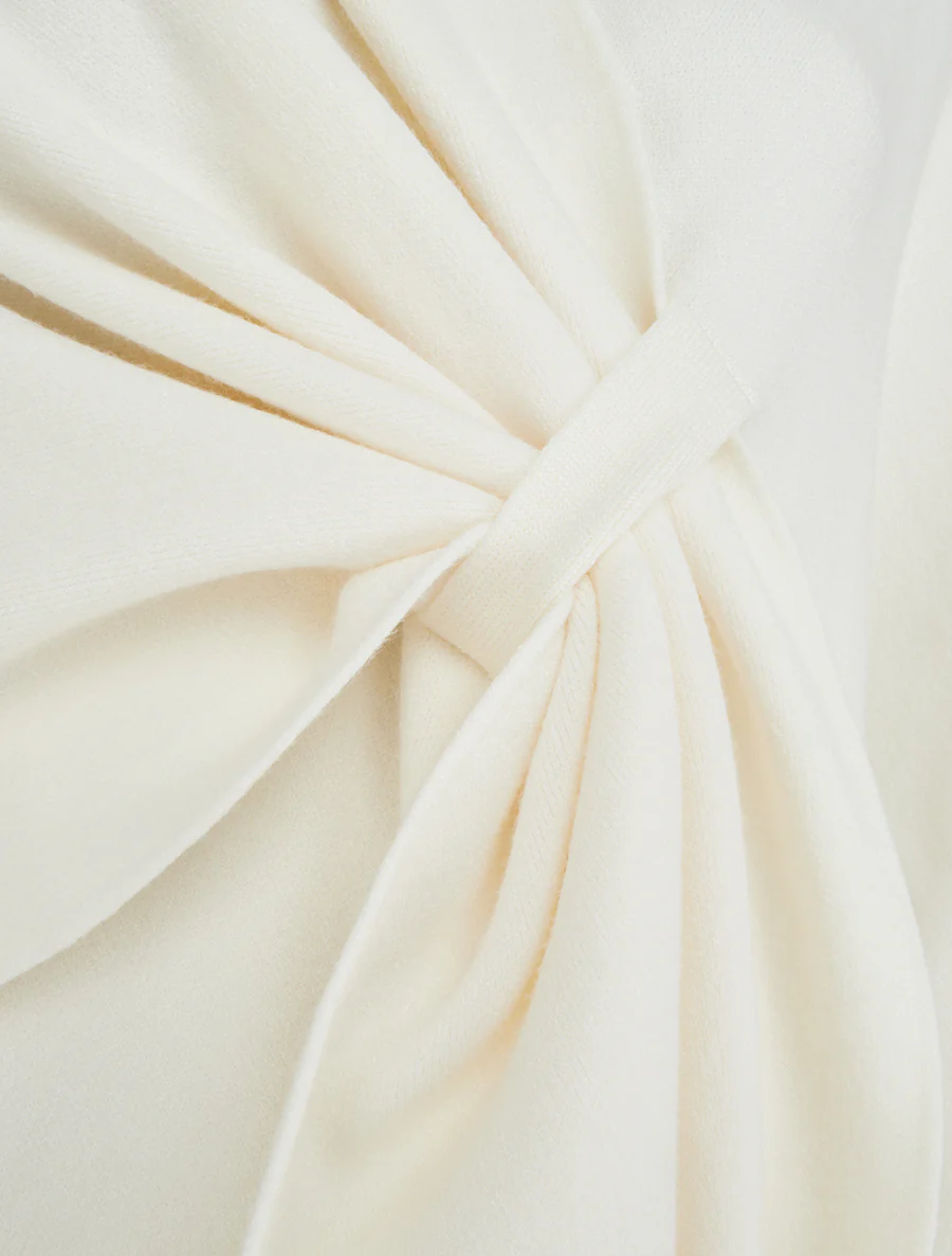 Lange effen poncho met franjes - Ecru - Image 3