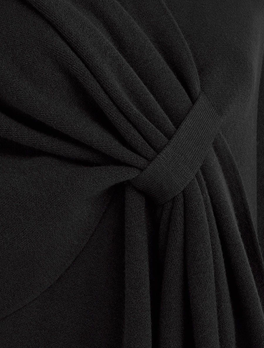 Lange effen poncho met franjes - Zwart - Image 3
