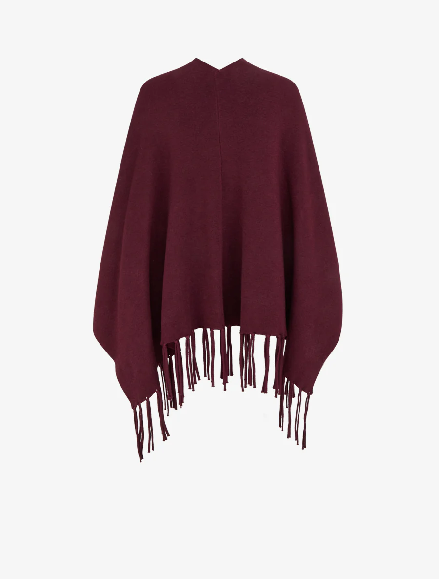 Lange effen poncho met franjes - Pruim - Image 2