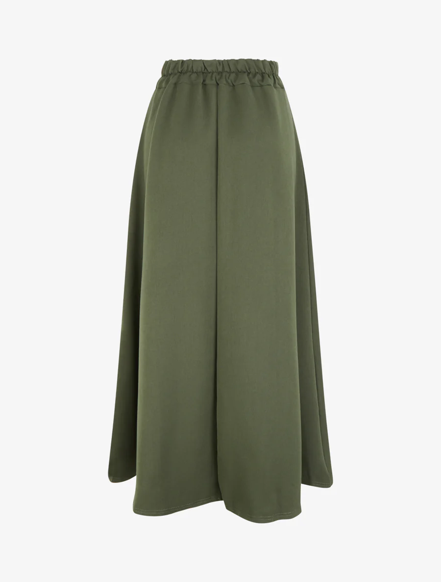 Lange effen rok met geborduurd detail - Kaki - Image 2
