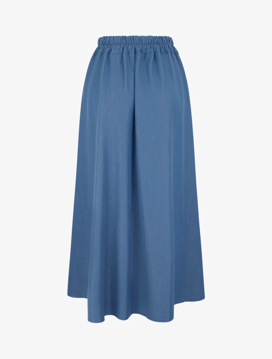 Lange effen rok met geborduurde band. - Blauw - Image 2