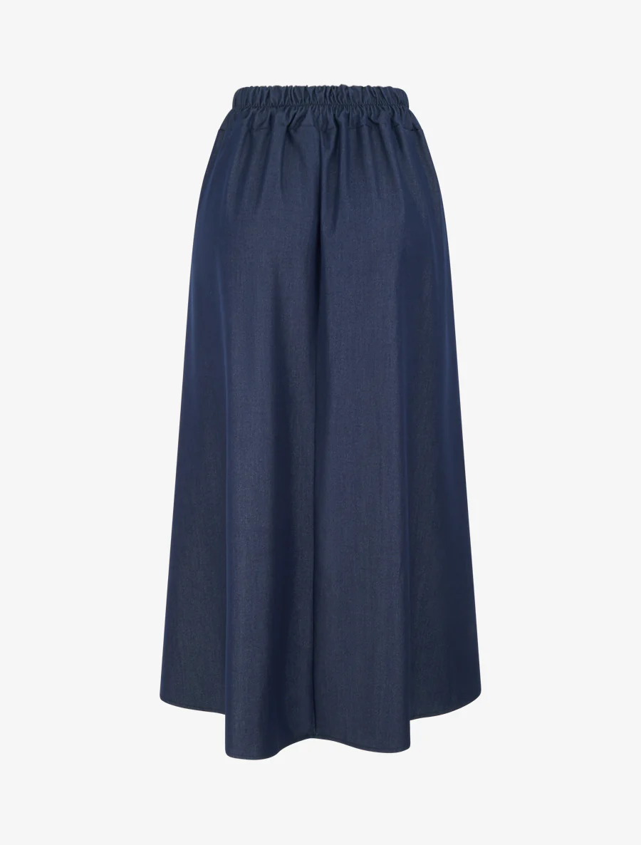 Lange effen rok met geborduurde band. - Marine - Image 2