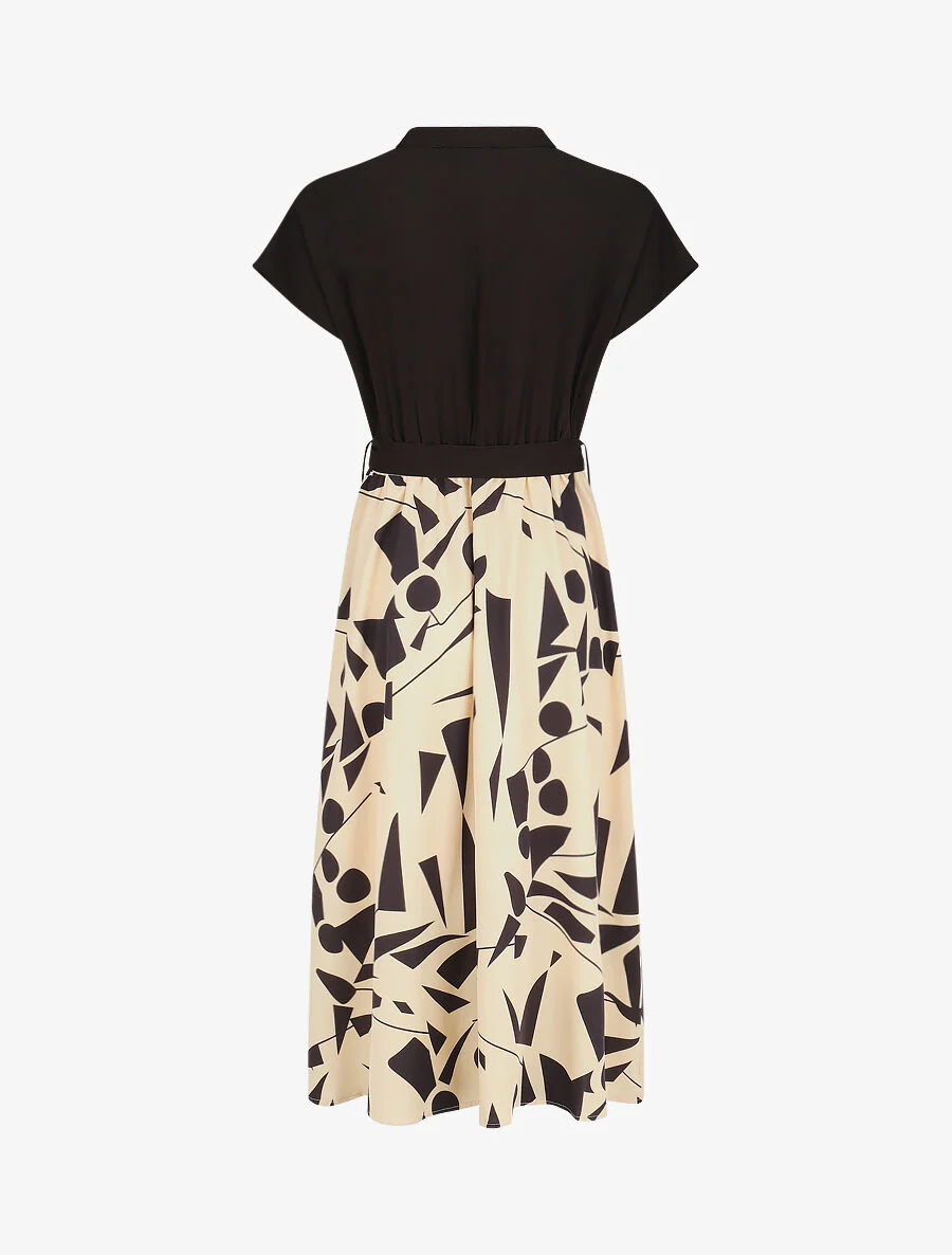 Lange elastische jurk met geometrische print - Beige - Image 2