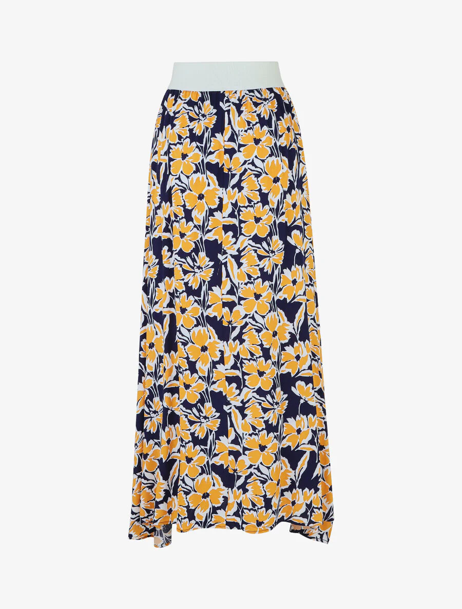 Lange elastische rok bloemenprint - Marineblauw - Image 2