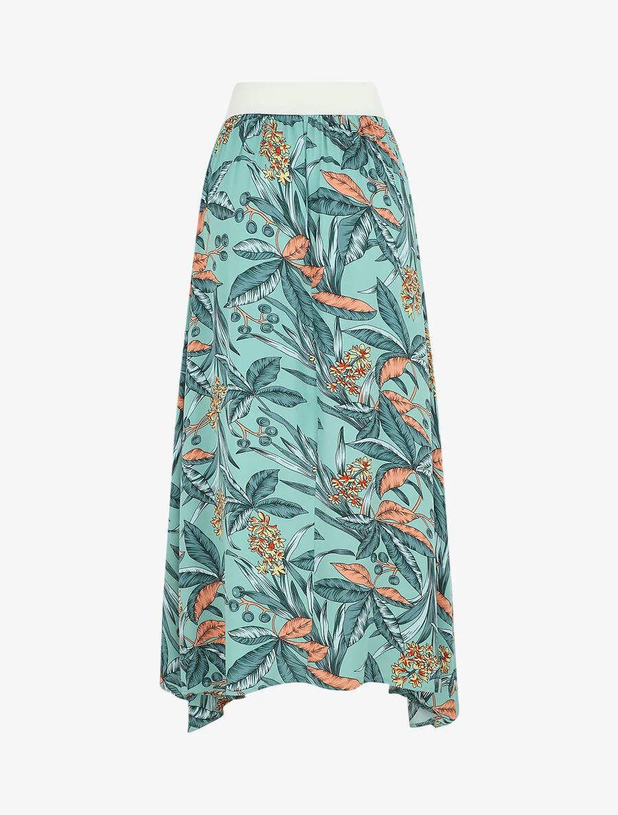 Lange elastische rok tropische print - watergroen - Image 2