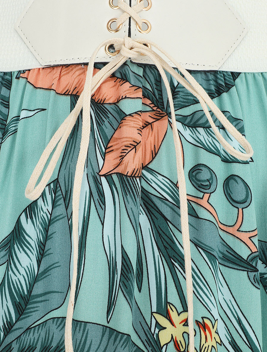 Lange elastische rok tropische print - watergroen - Image 3