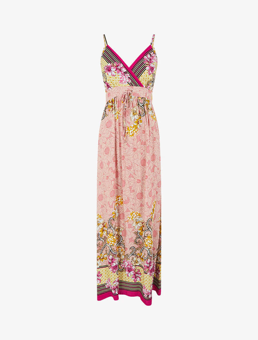 Lange empire jurk met bandjes met bloemenprint - Roze