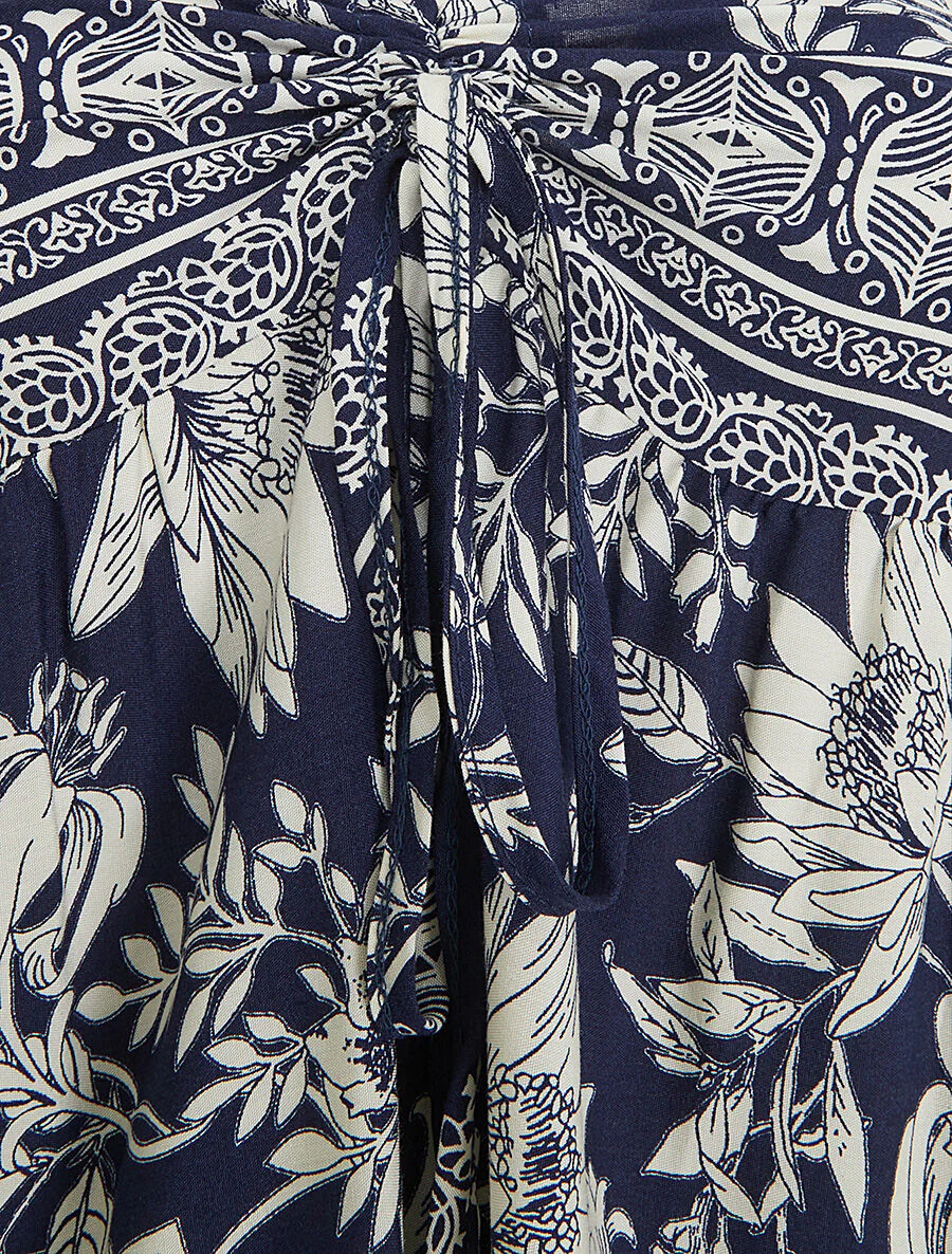 Lange empire jurk met bandjes met bloemenprint - Donkerblauw - Image 3