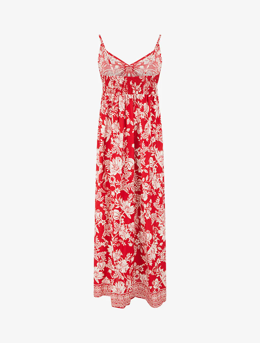 Lange empire jurk met bandjes met bloemenprint - Rood - Image 2