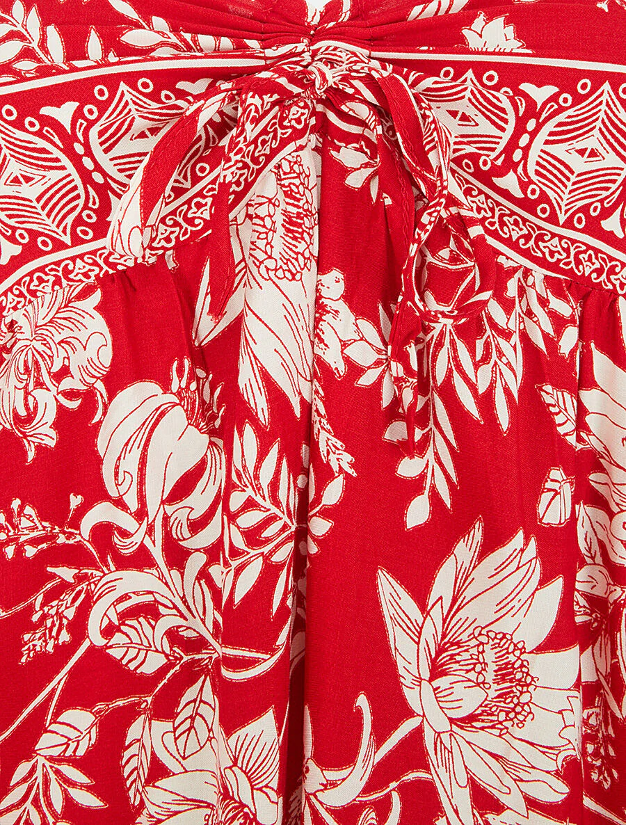 Lange empire jurk met bandjes met bloemenprint - Rood - Image 3