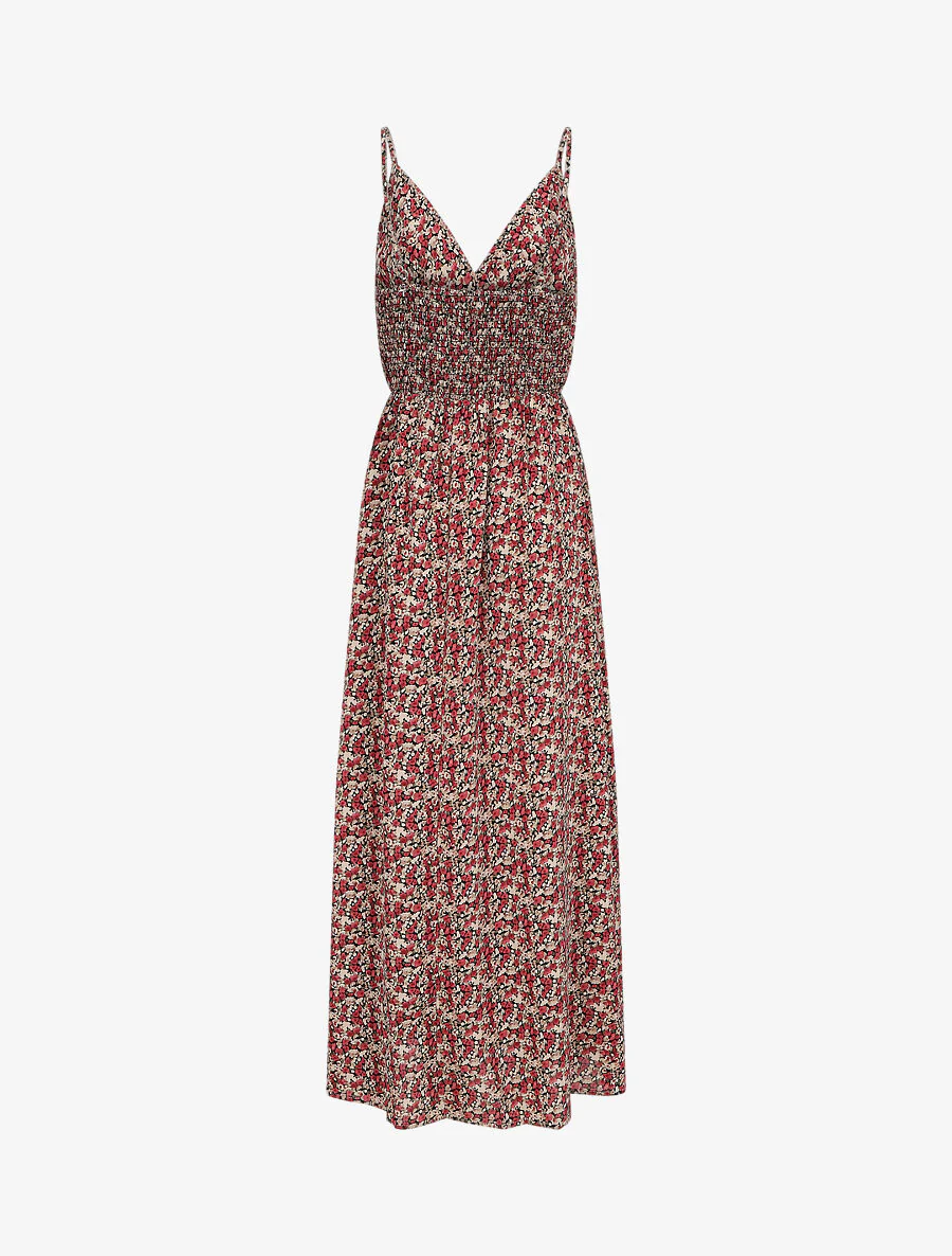 Lange Empire-jurk met bloemenprint en dunne bandjes - Zwart - Image 2