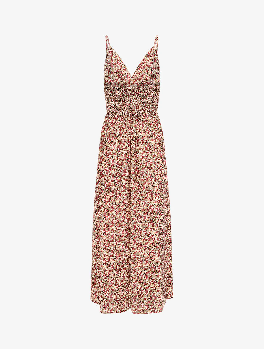 Lange Empire-jurk met bloemenprint en dunne bandjes - beige - Image 2