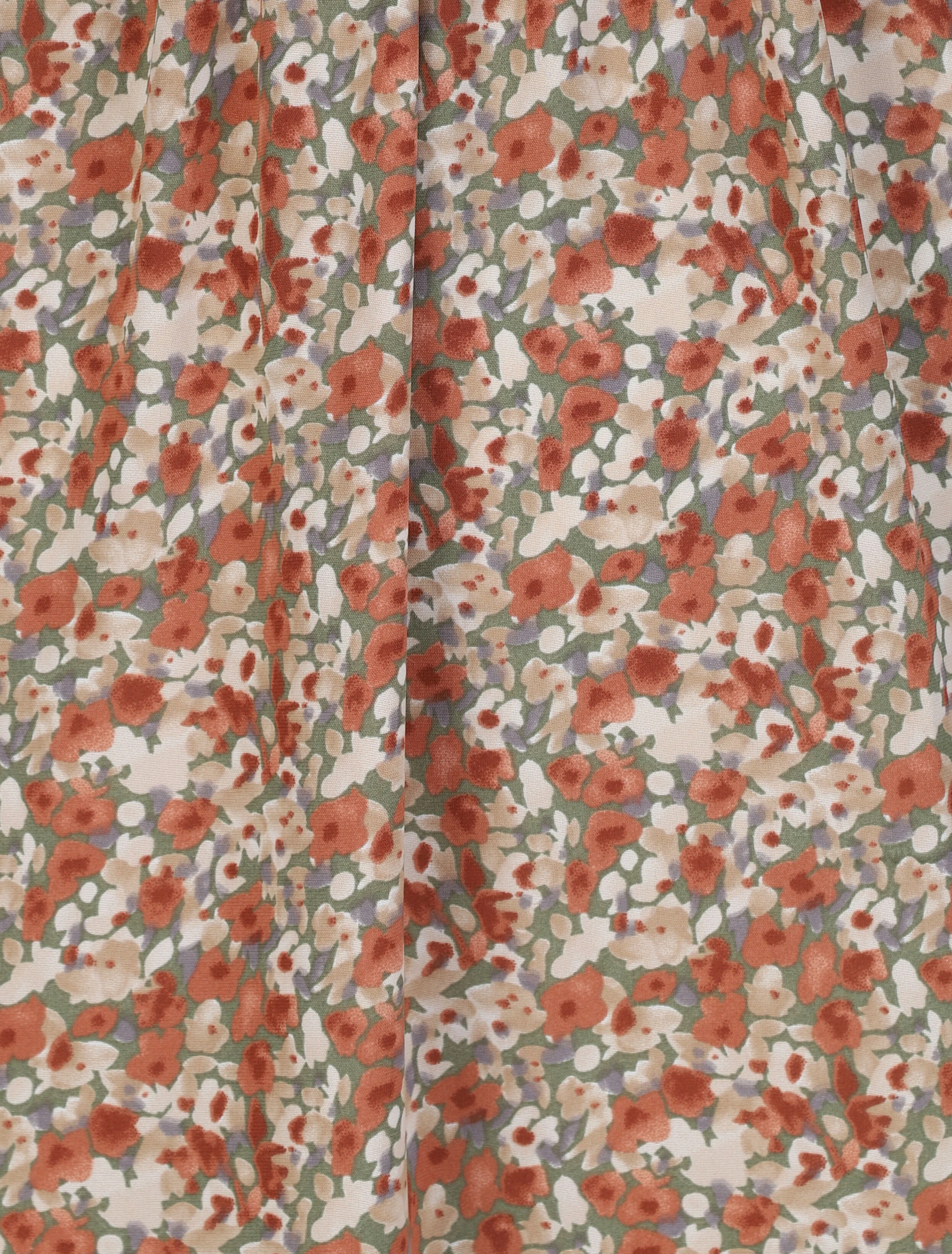 Lange Empire-jurk met bloemenprint en dunne bandjes - Olijfgroen - Image 3