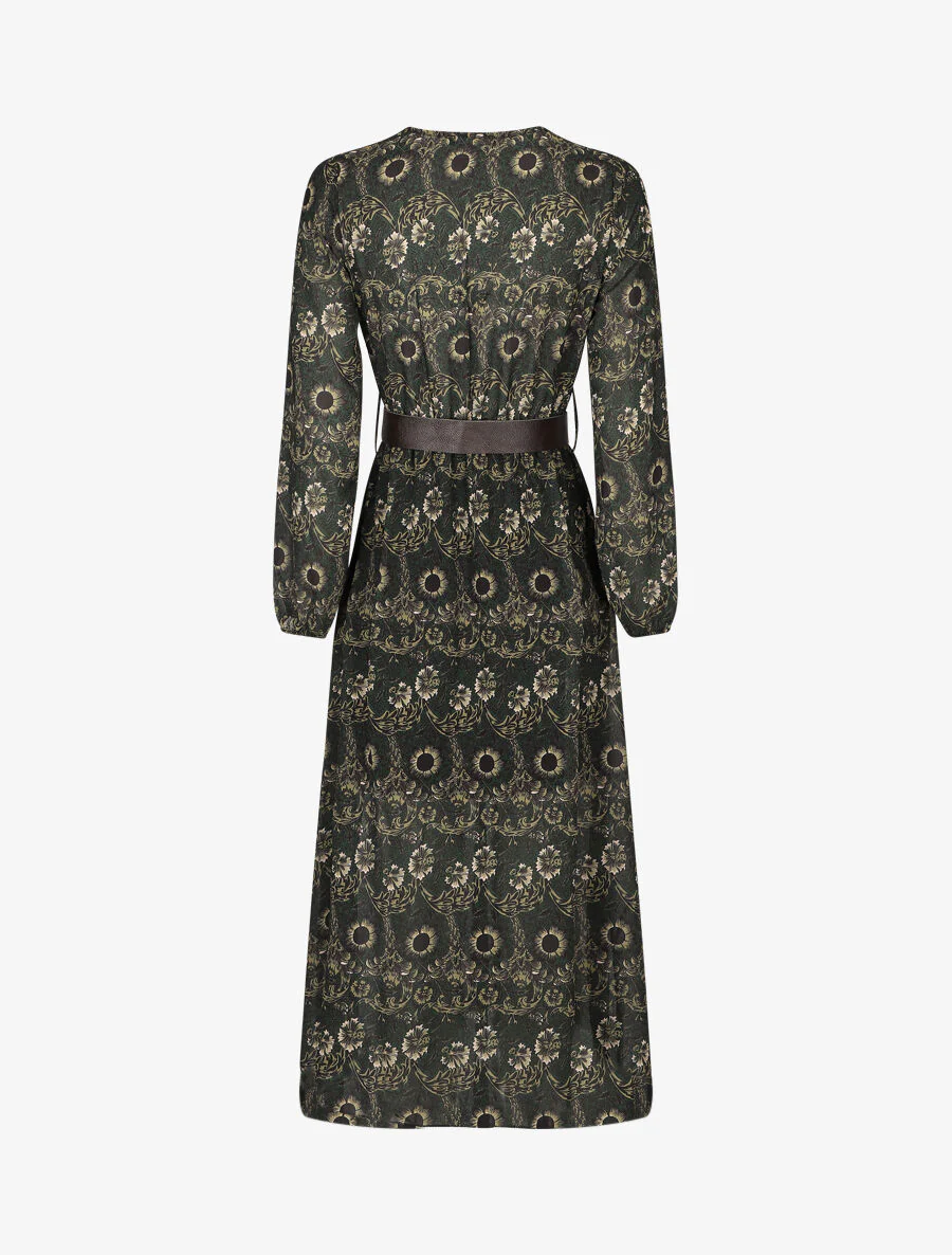 Lange empire jurk met sierlijke bloemenprint - donkergroen - Image 2
