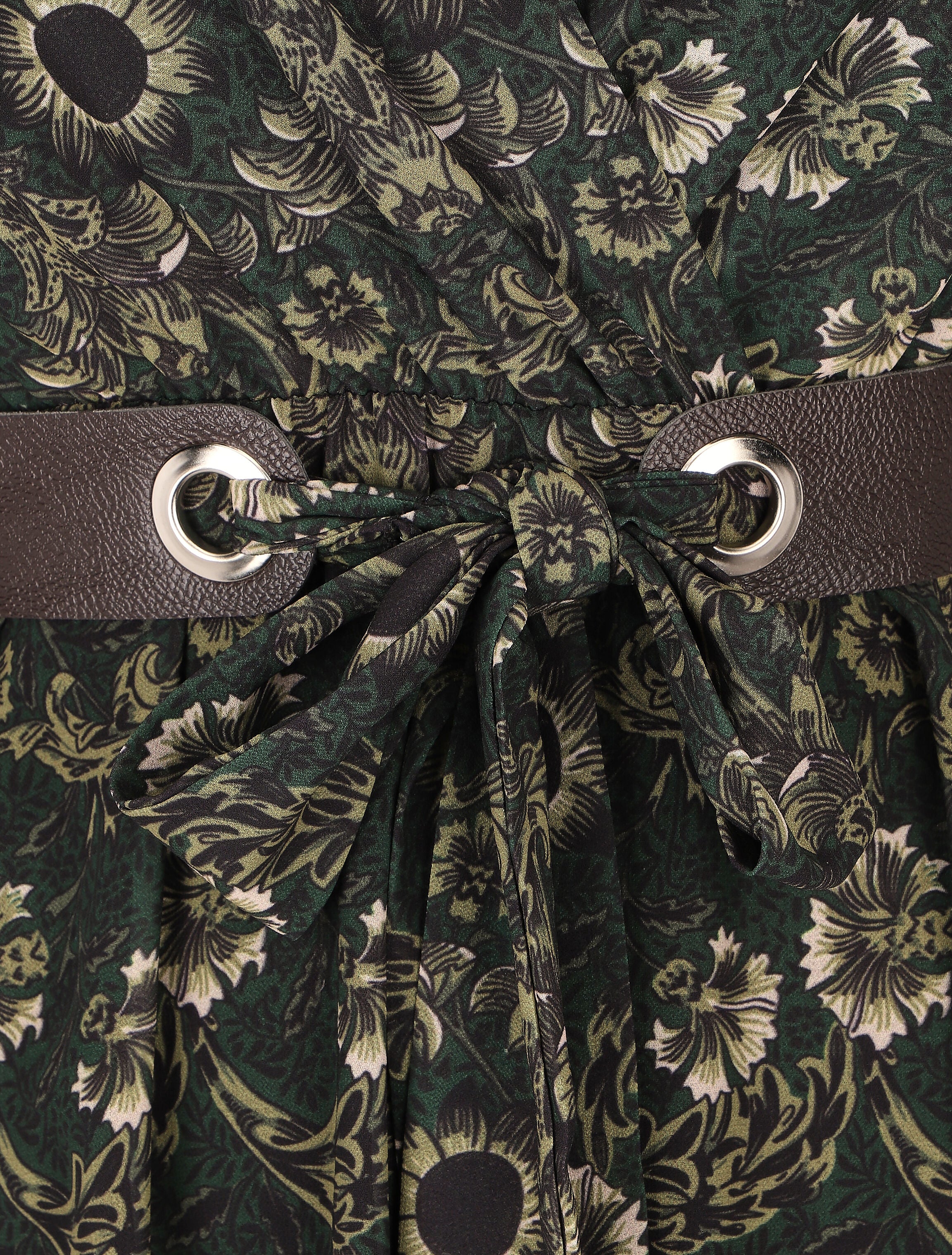 Lange empire jurk met sierlijke bloemenprint - donkergroen - Image 3