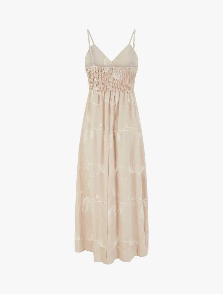 Lange empirejurk met plantaardige borduursels - Beige - Image 2