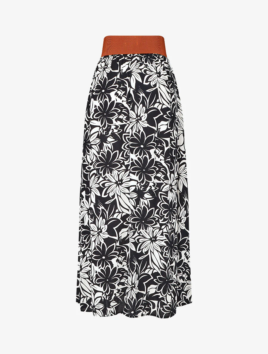 Lange gebloemde rok met elastische tailleband - Nachtblauw - Image 2