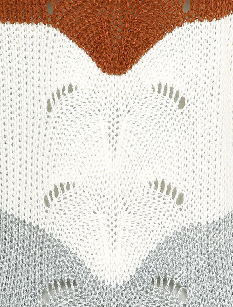 Lange gebreide trui met kleurblok - Bruin - Image 3