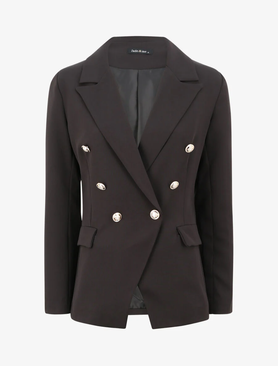 Lange gekruiste blazer met stijlvolle knopen - Zwart